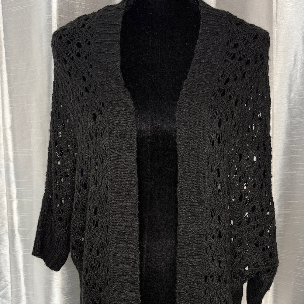 Maurices Open Cardigan Crochet Acrylic Dolman Short Sleeve Loose Knit Womens S